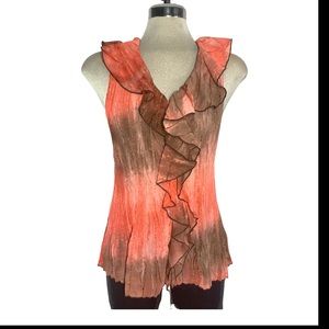 Serenade Orange Pink and Brown  pleated Summer Top Size XL